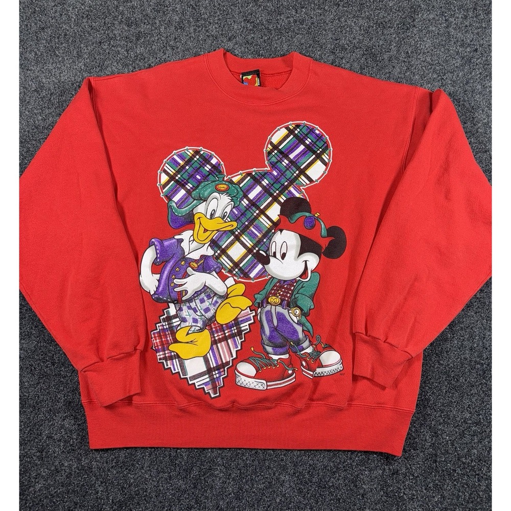 Vintage 90s Mickey Unlimited Disney Sweatshirt Red Donald Duck Mickey Mouse XL